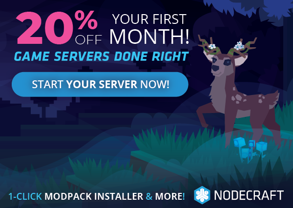 Take 20% off your first month!  Start your server now!  A hytale deer stands in front of a moonlit valley.