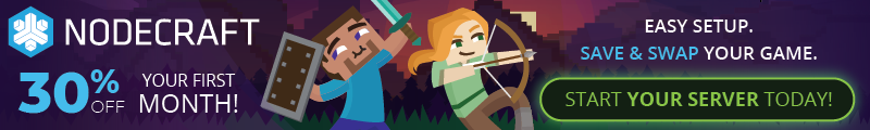 Start your server today!  30% off your first month, start your server today!  Minecraft Steve and Alex jumping in the sunset.